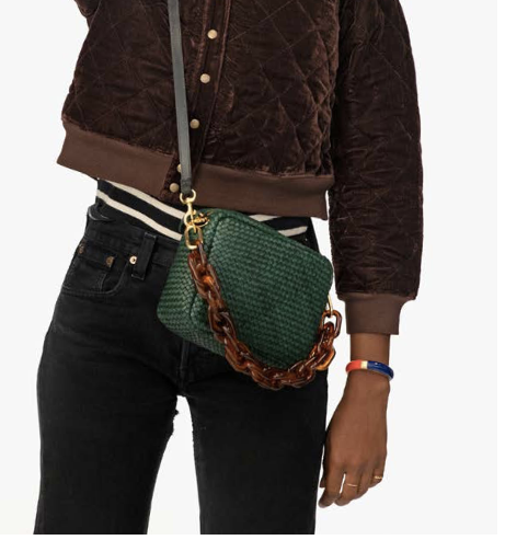 Clare V. Midi Sac Woven Leather Crossbody Bag in Purple